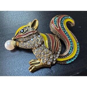 Vintage Bohemian Squirrel Tail Crystal Rhinestone Brooch Pin B10